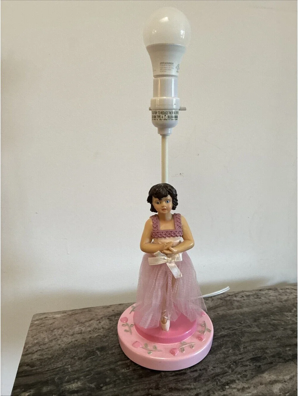 Vtg P.J. Kids Ballerina Doll in Pink Tutu Table Top Lamp
